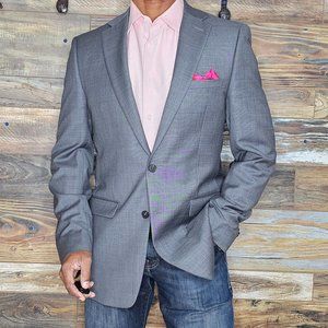 Calvin Klein Wool Natural Stretch Gray Dual Vent Blazer w/ Handkerchief Size 42L